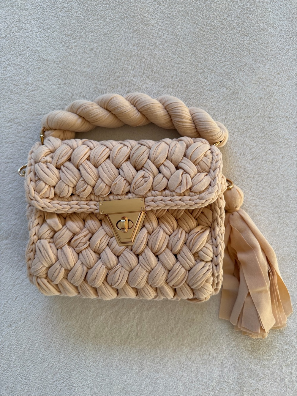 Woven Top-Handle Women's Bag in Light Beige